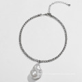 Hot Selling Fashion Jewelry Vintage Crystal Simple Baroque Pearl Pendant Necklace